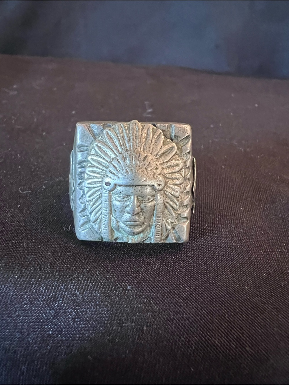 Vintage Native Chief Ring - Silver Tone